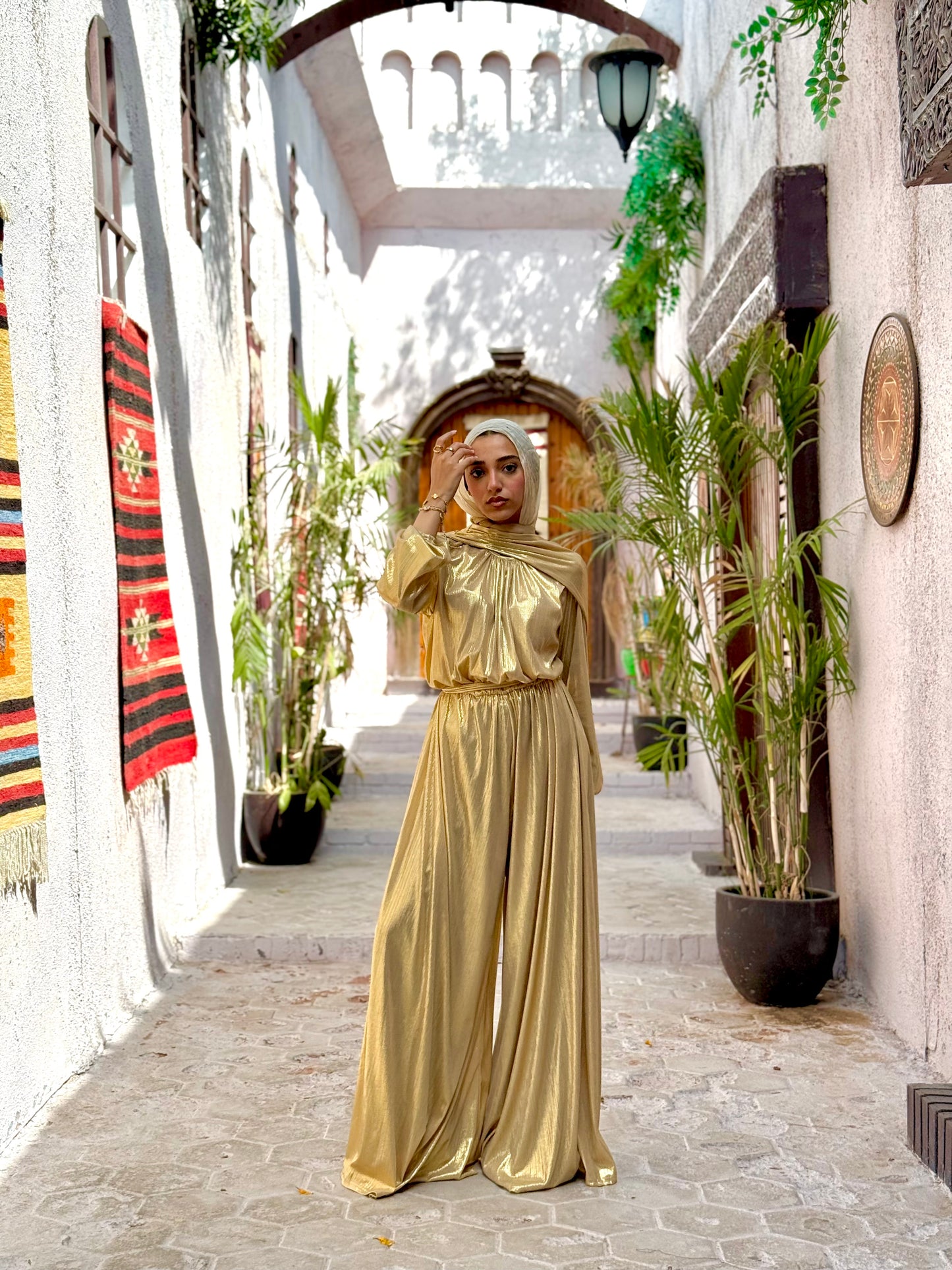 Radiance metallic jumpsuit in gold