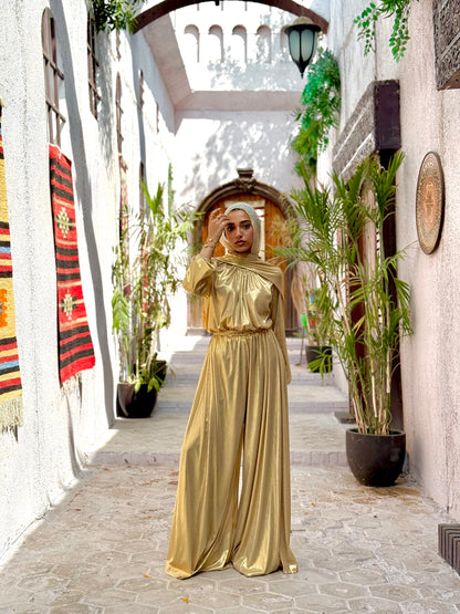 Radiance metallic jumpsuit in gold