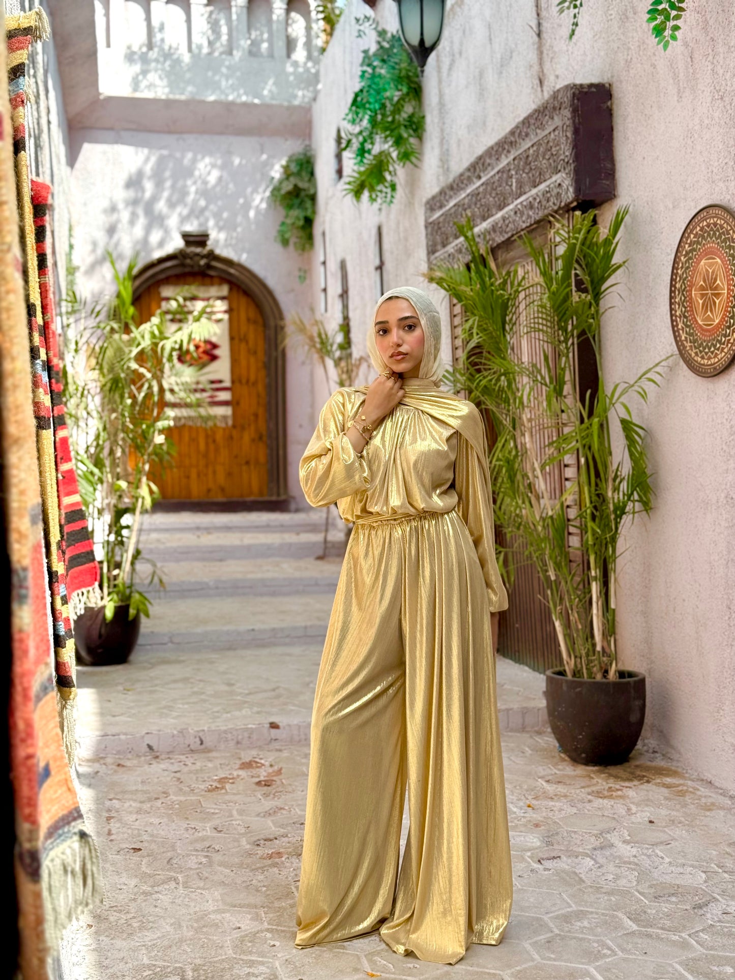 Radiance metallic jumpsuit in gold