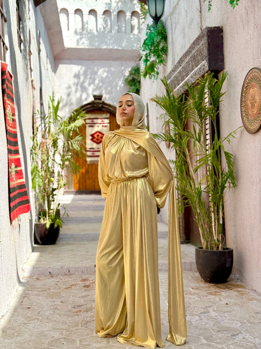 Radiance metallic jumpsuit in gold