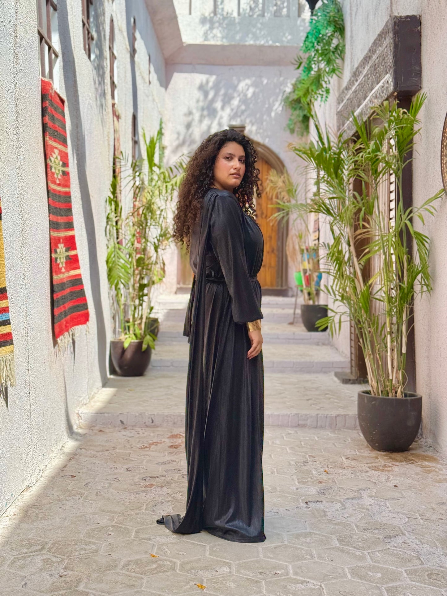 Radiance metallic jumpsuit in black