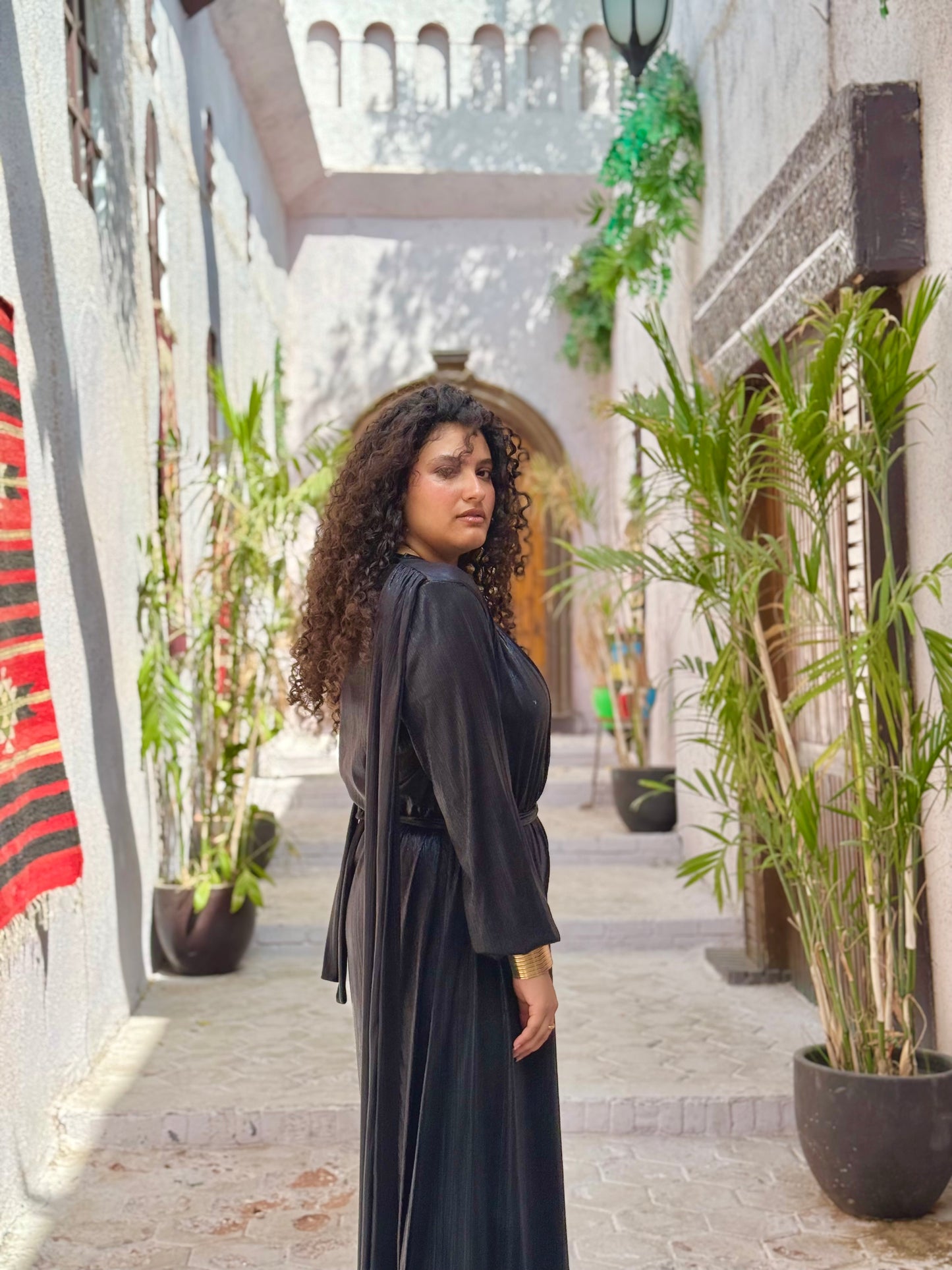 Radiance metallic jumpsuit in black