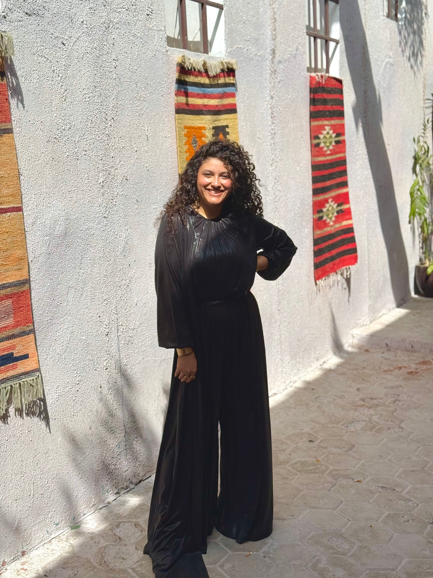 Radiance metallic jumpsuit in black