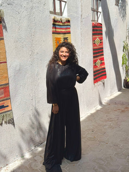 Radiance metallic jumpsuit in black