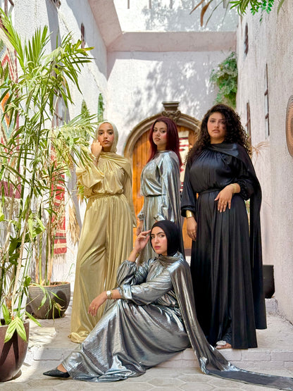 Radiance metallic jumpsuit in black
